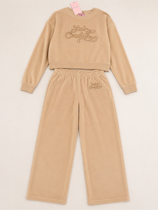 Juicy Couture Pants - NWT Juicy Couture Beige Rhinestone 2-Piece Cropped Sweatshirt & Pants Set